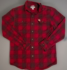 Carhartt Mens Hubbard Button Flannel Shirt Red Plaid Heavyweight Workwear, Small