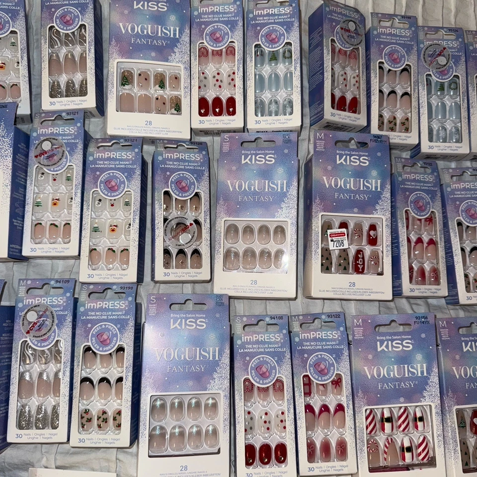 100 包 Kiss Voguish 混合批量假日圣诞幻想按指甲 Sm/Med — 第 3/4 张图片