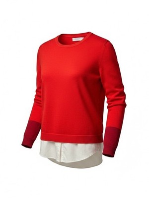 Altuzarra 100% Extrafine Wool Long Sleeve Knit Sweater Pullover Twofer Red XS