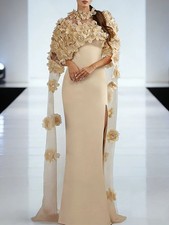 Long Evening Dresses with Cape Floor-Length Sweep Train Gala Prom Party Gowns