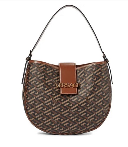 Versace Greca Monogram Coated Canvas Shoulder Bag