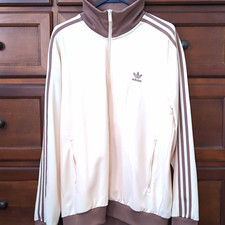 adidas Originals Men's White/Brown Striped Full-Zip Track Jacket Pockets XL