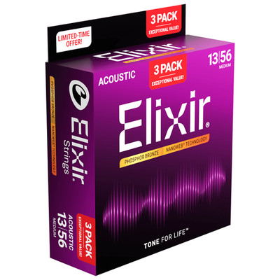Elixir NANOWEB 3-Pack Phosphor Bronze Strings - Medium 16570 (16102)