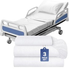3 Piece Hospital Bed Sheet Set, Soft Jersey Knitted 3 White
