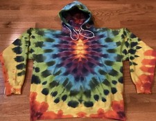Hanes Tie-Dye Hoodie Sweatshirt Size Large L 42-44 Neon Colors Pullover Boho