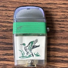 Vintage Scripto Vu Lighter, Green Band, Hunting Duck