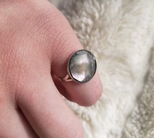 Vintage Alpaca Silver MEXICO TAXCO Abalone Shell Statement Ring Size 5.5