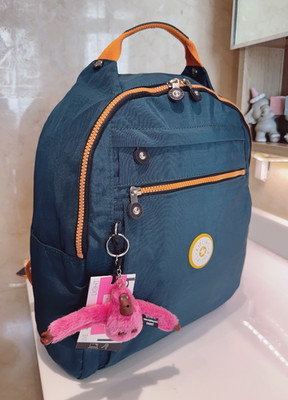 NWT Kipling medium Backpack dark green orange School bag 37cm heigh