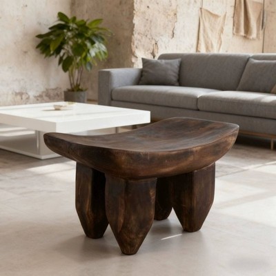 Rückenfreier Holzhocker Used-Optik primitives Design Fußbank Handarbeit