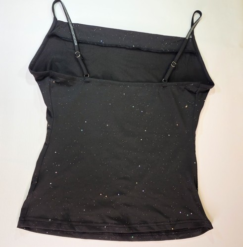 Camicetta donna sexy paillettes nere top canottiera senza maniche spalline spaghetti festa - Foto 4 di 9