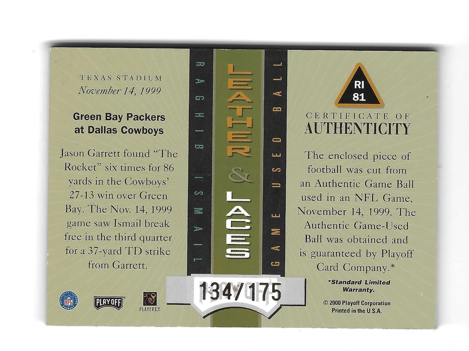 ROCKET ISMAIL 2000 ABSOLUTE FOOTBALL /175 $25.00 NOTRE DAME FIGHTING IRISH - Image 2 of 2
