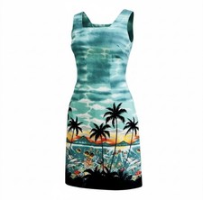 Vintage Shannon Marie Hawaiian SunDress Sz S Teal Palm Tropical Vacation Resort