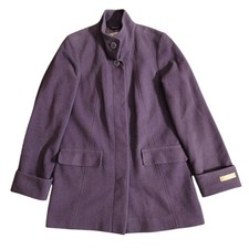 Marks Spencer Coat Womens 8 Grape Cashmere New Wool Italian Hidden Button Lined