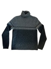Eddie Bauer Lambswool Turtleneck Sweater M Gray Fair Isle Nordic Ski Lodge