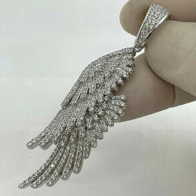 2Ct Lab Created Diamond Round Angel Wings Pendant 14K White Gold Silver Plated