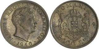 Romania: 2000 Lei nickel brass 1946 XF