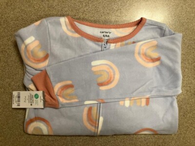 New Girls 6-14 Carter's One-Piece Fleece Footed Pajamas-Rainbow
