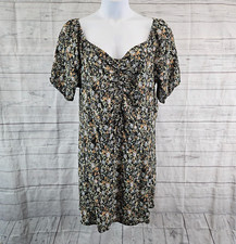 Cotton:On Womens Mini Dress Sz 16 Black Green Floral Smocked