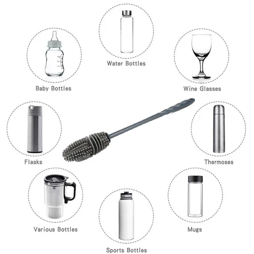 Long Handle Silicone Bottle Brush Flexible Scrubbing Cleaner Cup Washing Brush - Picture 14 of 15