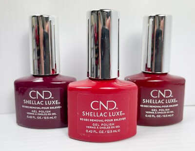 New 3 CND SHELLAC LUXE 60 Sec Removal GEL POLISH-Tinted Love,Wildfire,Rouge Rite