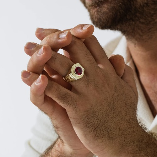 Men's Solitaire Ring 1.50CT GDGL Certified Natural Red Ruby In 18k Yellow Gold - Picture 4 of 12