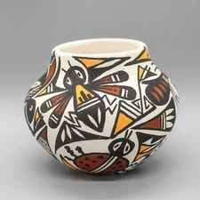 ACOMA PUEBLO POTTERY-HANDMADE AND HAND PAINTED POT by BERLEEN ESTEVAN