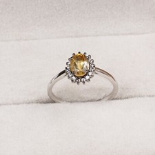 Natural Citrine Halo CZ Ring 925 Sterling Silver Handmade Jewelry All Ring Size