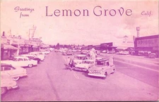 Lemon Grove CA Street Scene Old Cars & Piggly Wiggly Grocery Store  Postcard