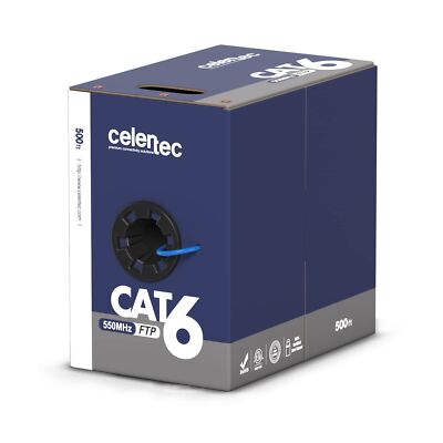 CAT6 Shielded Cable, 500ft, FTP (Overall Foil Shield), 23AWG Solid Bare Coppe...