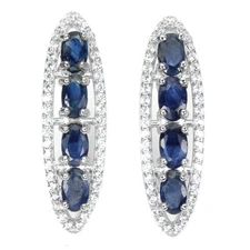 925 Sterling Silver Earrings Oval Blue Sapphire 5x3mm Natural Gemstone Jewelry