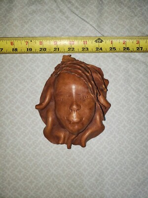 Vintage Leather Face Sculpture Mask Wall Hanger Handmade 