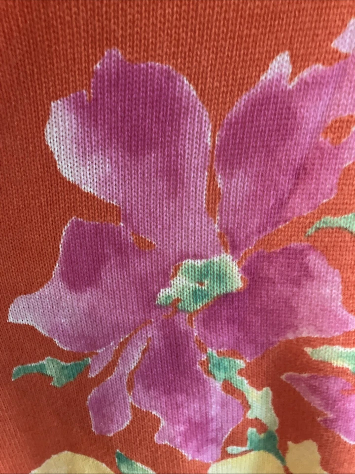 Suéter tejido Ralph Lauren para mujer naranja rosa flores talla XL Foto 2 de 4