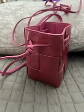 Bottega Veneta Cassette Mini Intrecciato Crossbody Bag Pink Patent Leather Used