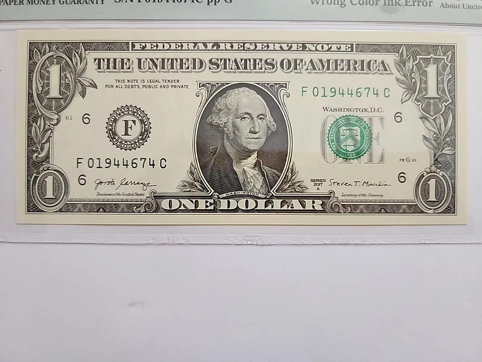 $1 2017A FRN WRONG COLOR INK ERROR PMG50EPQ - Image 2 of 3