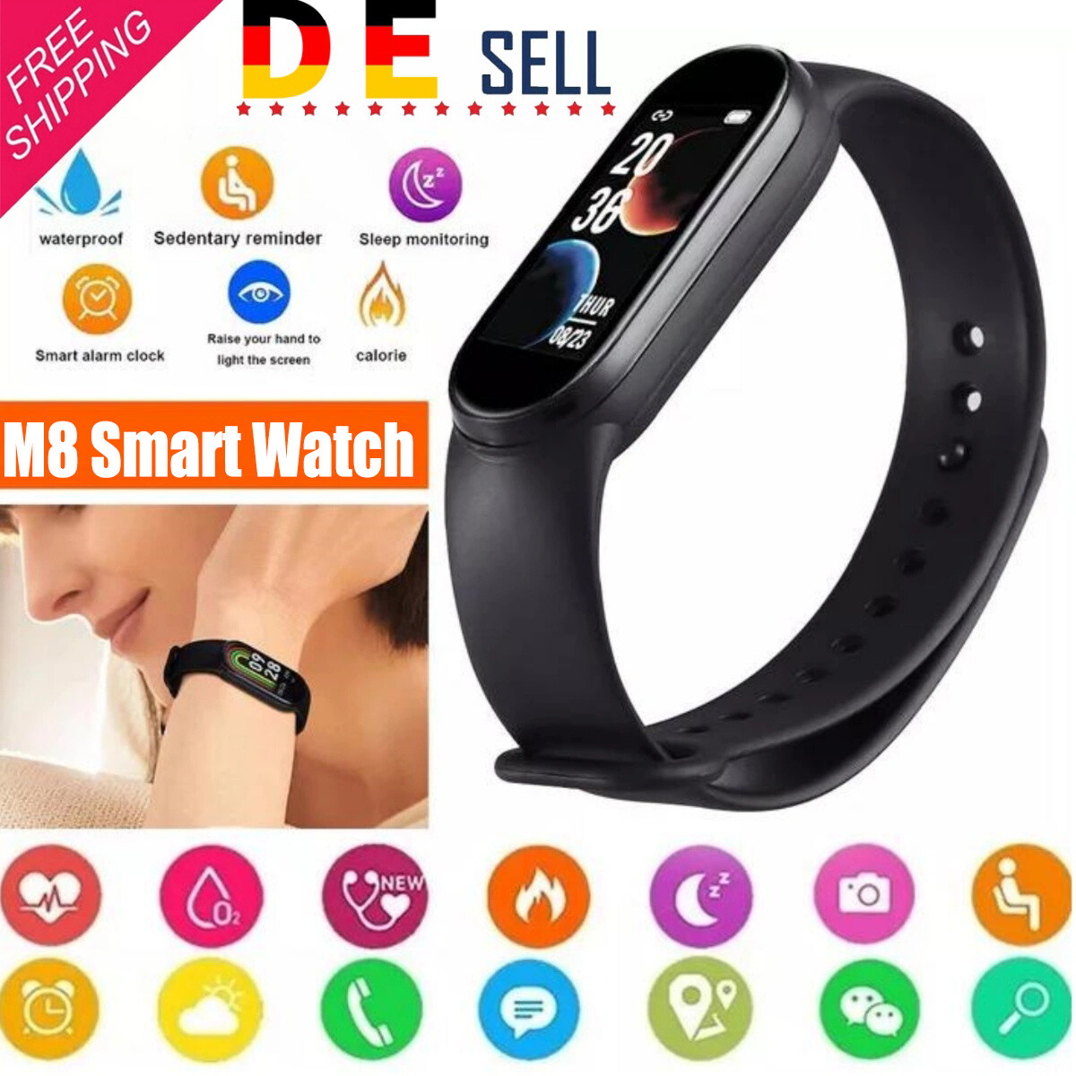 M8 Bluetooth Smart Watch Band Fitness Tracker Sport Uhr Puls
