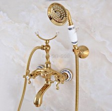 Gold Color Brass Bathtub Wall Mount Clawfoot Bath Tub Faucet  Handheld Shower