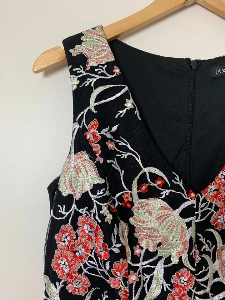 Vestido Vaina Jax Negro Etiqueta Bordado Midi Talla 8 Mujer Negro Multicolor Foto 3 de 4