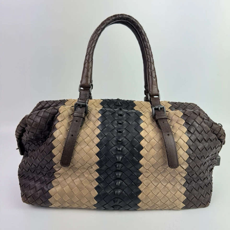 Bottega Veneta Woven Intrecciato Leather Bag Brown Beige Boston East West Lock - Image 3 of 4