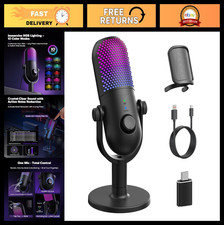 USB Microphone for PC Gaming - RGB Condenser Mic with Stand, Quick Mute, Ideal f