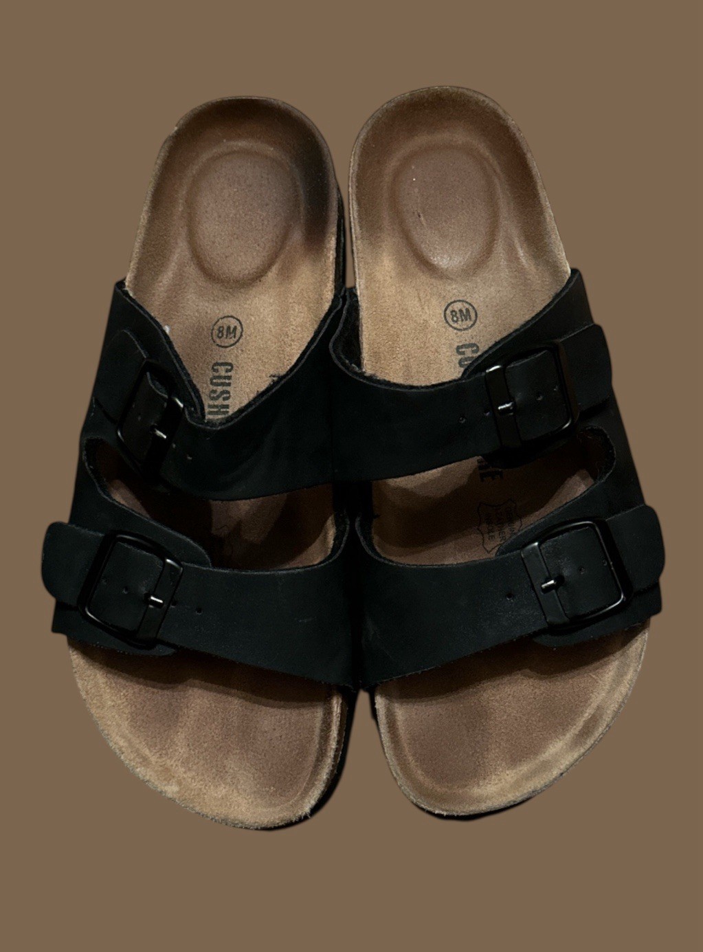 Cushionaire Lane Cork Footbed Slide Sandal Black Buckles Women's Size 8M