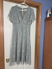 Baltic Born Smocked Midi Dress Eucalyptus Green V-Neck L New