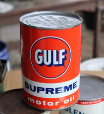 NOS FULL ~1950's GULF SUPREME MOTOR OIL Old 1 quart Tin Can