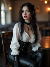 15×20 Photo - Female Portrait Black Corset & White Blouse - Romantic Pin-up