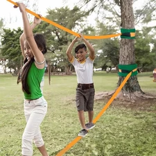 KFFKFF 60ft Complete Slackline Kit with Training Line Backyard Slack Line for