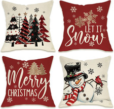 Merry Christmas Tree Decorative Throw Pillow Covers 18 X 18 Set of 4, Xmas Snowm