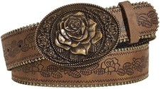 Women Western Belt with Heart Embossed Buckle Vintage Brown Belt for Jeans
