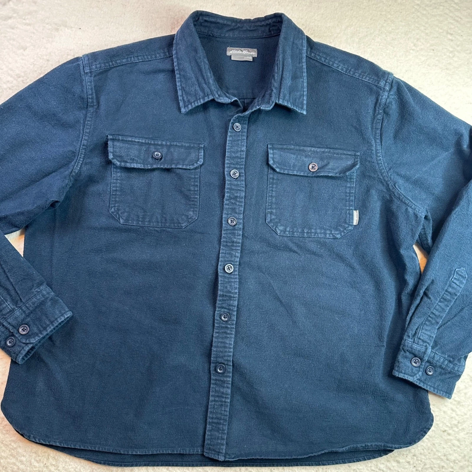 Eddie Bauer Mens Large Blue 100% Cotton Flannel Button Down Shirt Long Sleeve