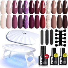 19 Pcs Gel Nail Polish Kit with U V Light, 12 Colors Fall Gel Nail Polish Set...