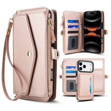 Case For iPhone 17 16 15 14 13 12 Pro Max Magnetic Zip Purse Bag Wallet Cover