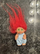 1983 Vintage Thomas Dam Troll Doll Trolls Figure with Red Hair Overalls 